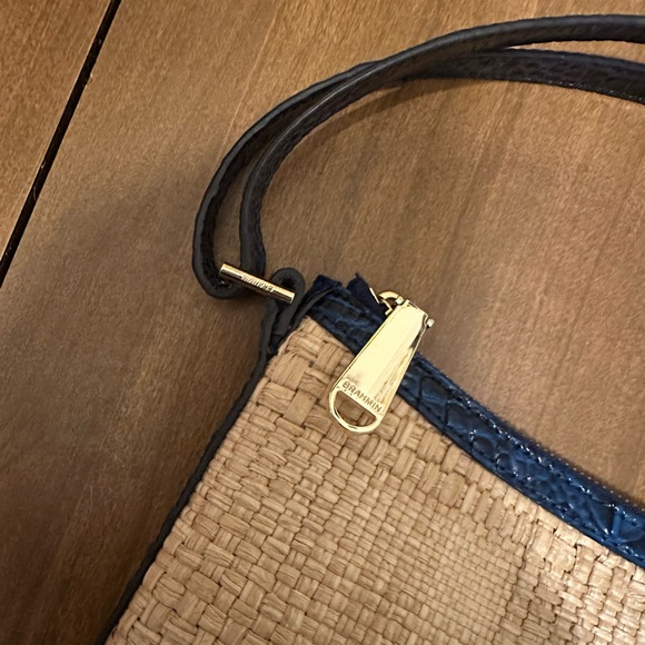 Brahmin Small Katie Sapphire Beachrose Straw & Leather Crossbody - Picture 3 of 9